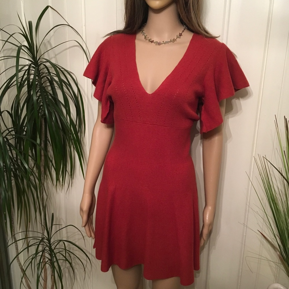 NWOT FREE PEOPLE FLUTTER SLEEVE KNIT DRESS - Picture 4 of 6